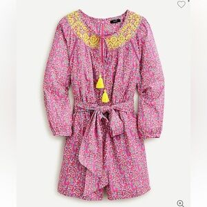 New! J. Crew Embroidered romper in pink vines block print nwt 35532